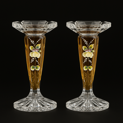 Paire de bougeoirs en cristal - l'Orchidée