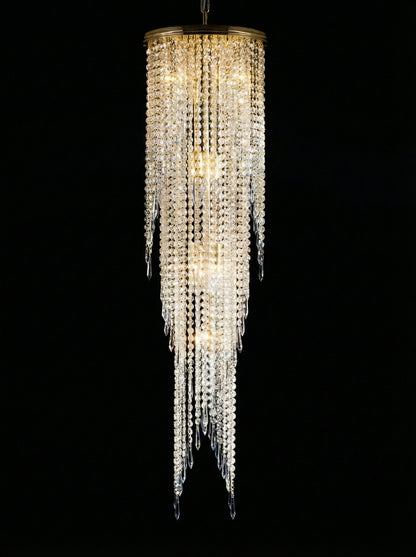 Lustre Cascade en Cristal Bohème – Finition Laiton Doré